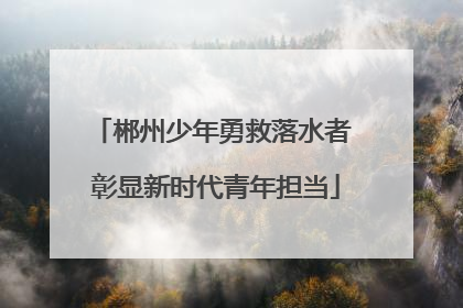 郴州少年勇救落水者 彰显新时代青年担当